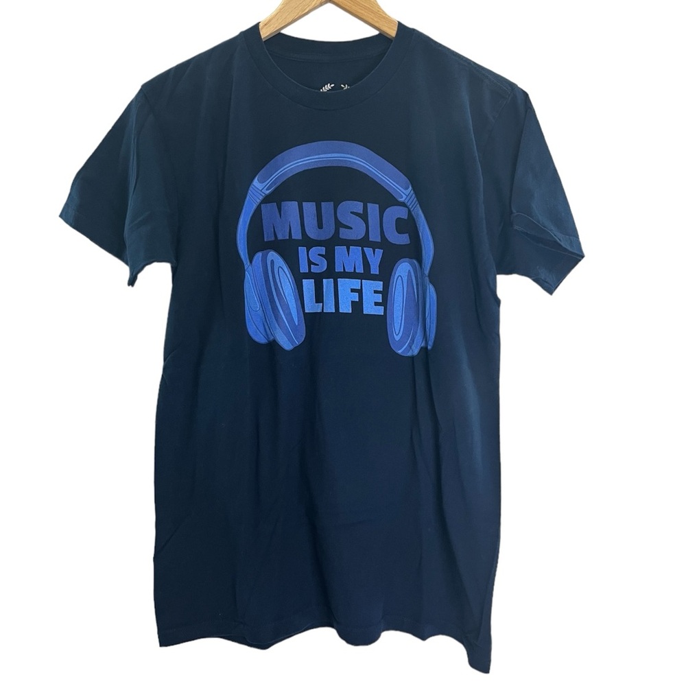 Teepublic Navy Music Headphones Graphic Tee, Size Medium